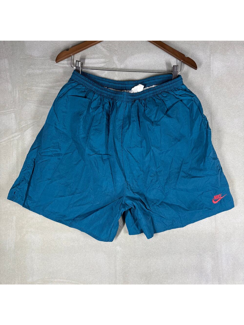 Nike Vintage Nike Spell Out Swim Trunks Shorts Teal Pink Embroidered Logo Sz L